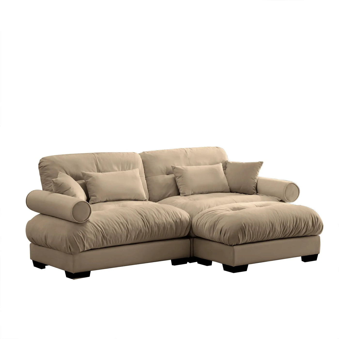 Modern Sectional Sofa With Ottoman, Round Bolster Armrests, Waist And Throw Pillows by Unique Piece Furniture