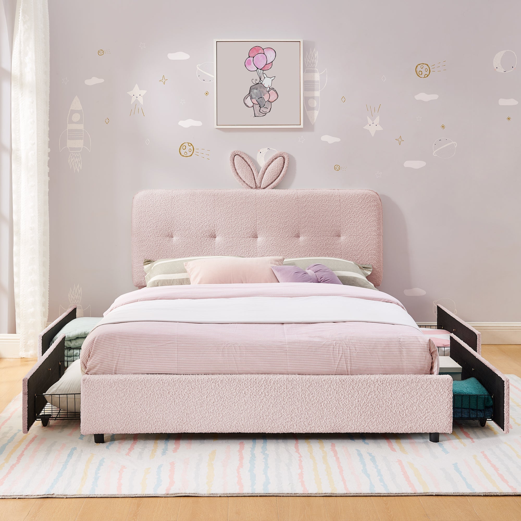 Full Size Kids Upholstered Bed with Oversized Rabbit Ear Headboard by HouseOfZazla