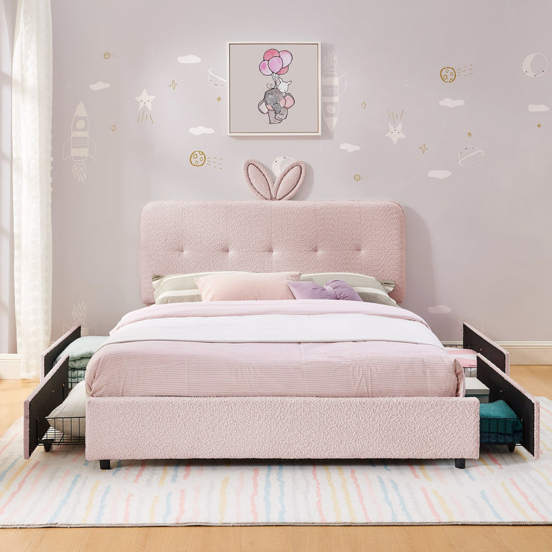 Full Size Kids Upholstered Bed with Oversized Rabbit Ear Headboard by HouseOfZazla