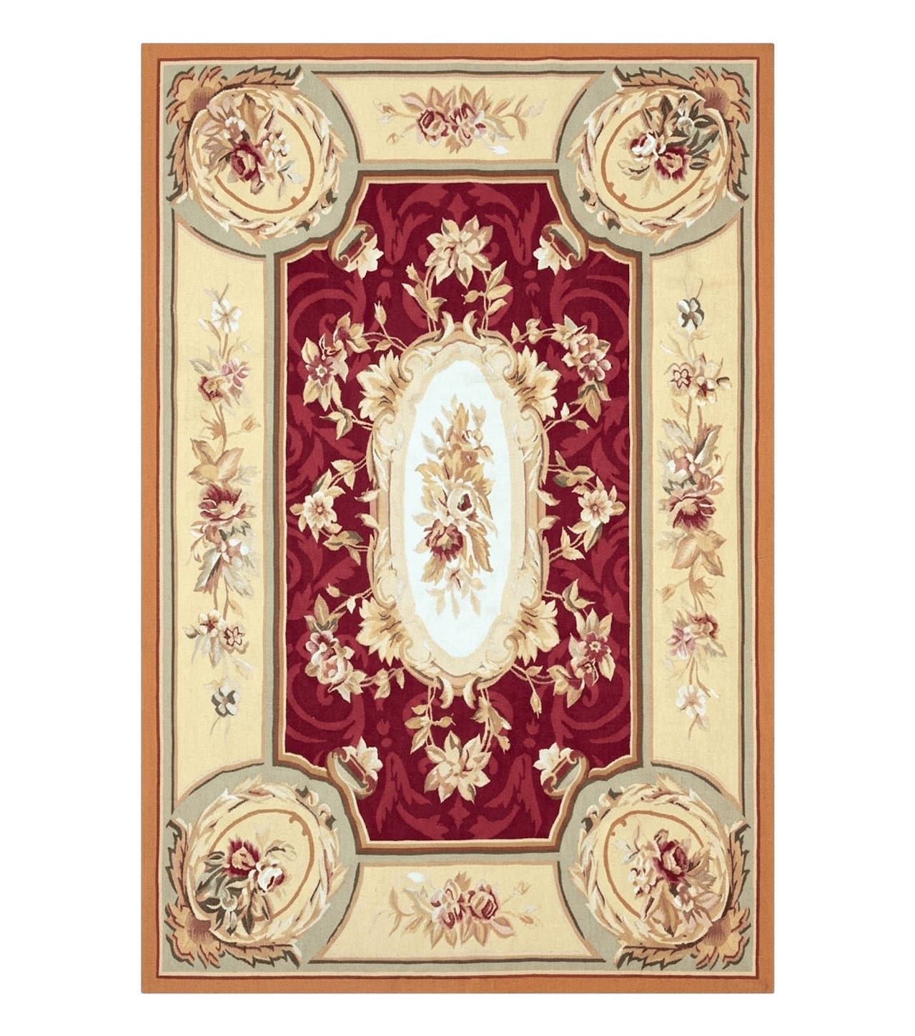 Aubusson Rug 4x6, Red, Floral, European Design, Vintage, Wool by Jewel Rugs