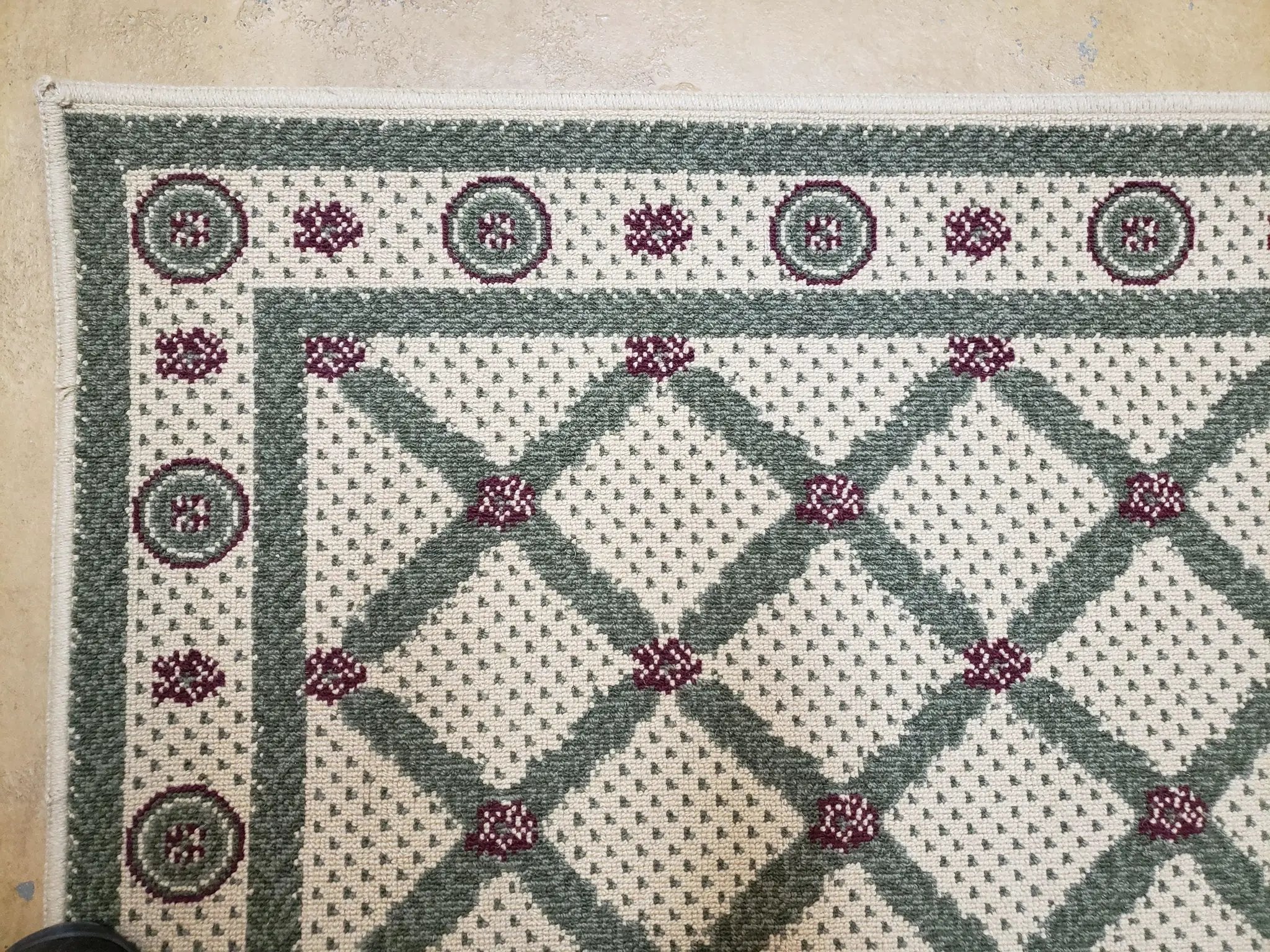 4x5 Panel Design Rug, 4' x 5' Power-Loomed Vintage Rug, Beige & Pine Green Carpet by Jewel Rugs