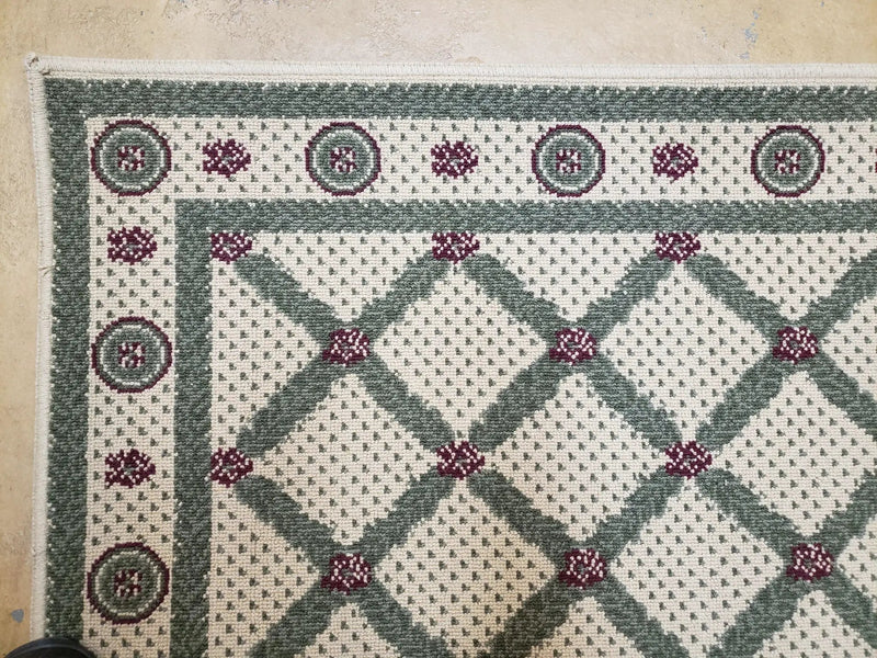 4x5 Panel Design Rug, 4' x 5' Power-Loomed Vintage Rug, Beige & Pine Green Carpet by Jewel Rugs