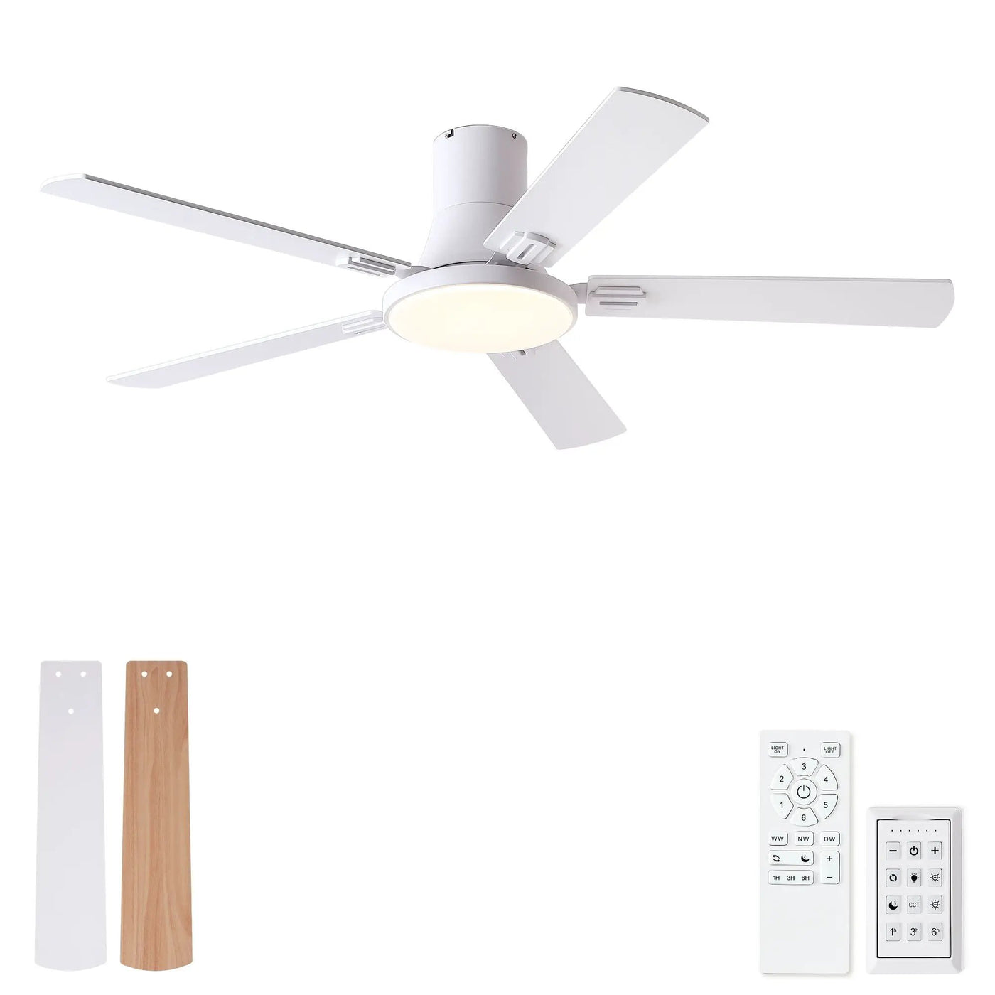 Flush Mount Ceiling Fans With LED Light And Remote Control, 5 Blades by HouseOfZazla