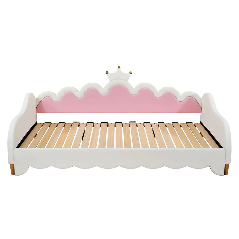 Extending Daybed With LED Lights, Modern Upholstered Princess Daybed With Crown Headboard by Unique Piece Furniture