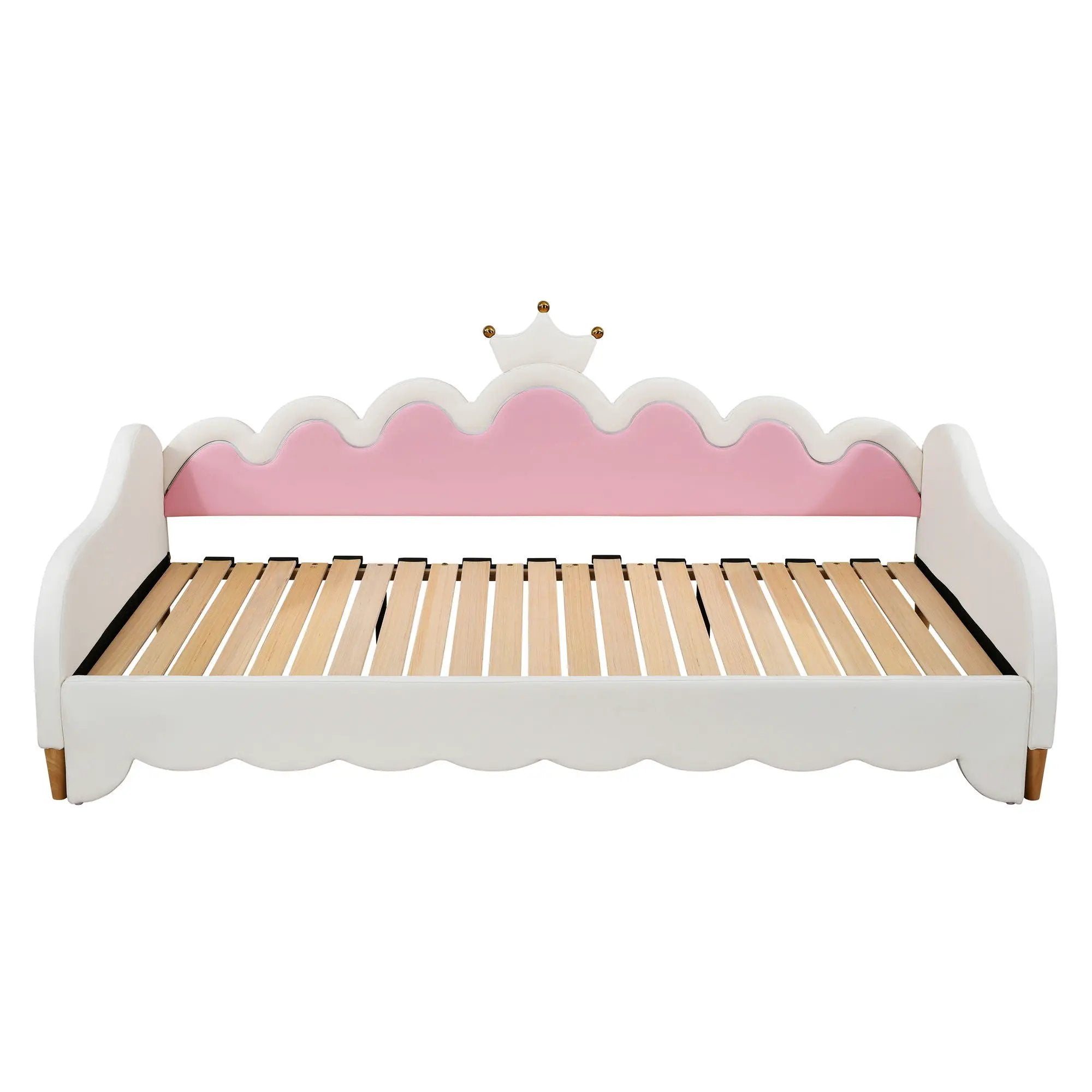 Extending Daybed With LED Lights, Modern Upholstered Princess Daybed With Crown Headboard by HouseOfZazla
