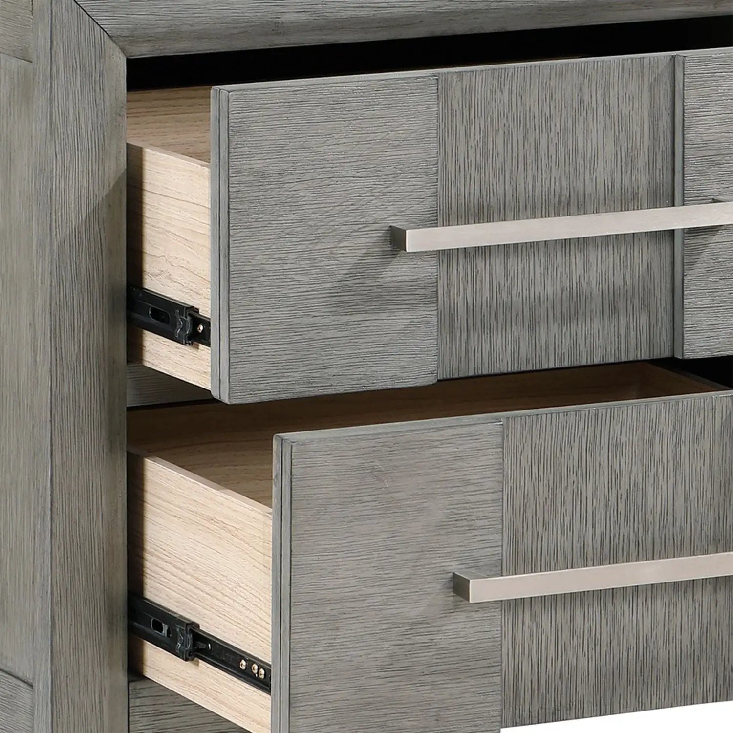 Modern 2 Drawer Nightstand In Gray Finish With Silver Metal Handles, Contemporary Bedside Table With Smooth Glide Drawers by HouseOfZazla