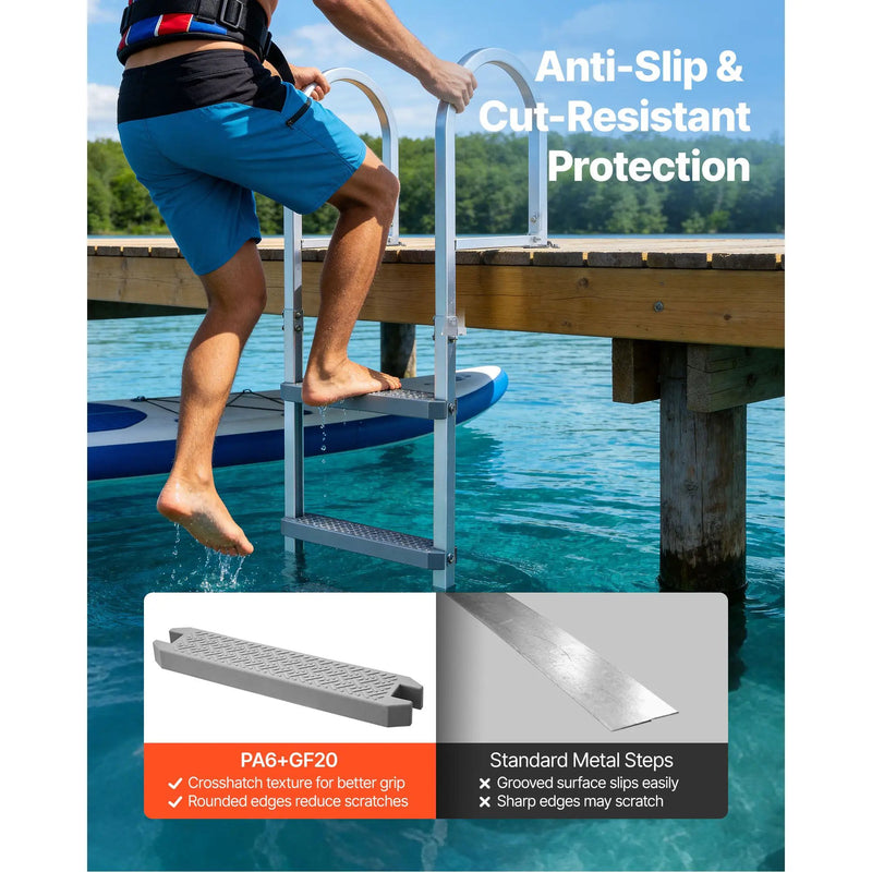Removable Dock Ladder, 4 Steps, Aluminum Alloy Pontoon Boat Swim Ladder by HouseOfZazla