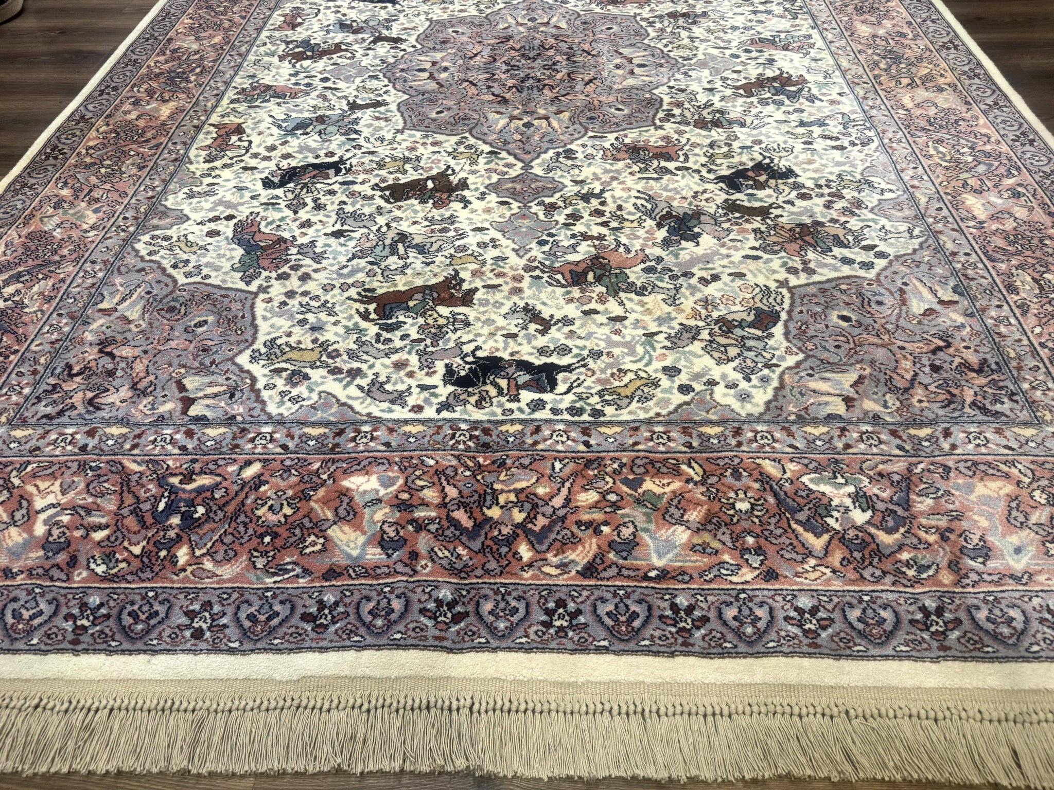 8.8 x 12 Karastan Ivory Hunting Rug #751, Vintage Wool Discontinued Original 700 Series, Rare by Jewel Rugs