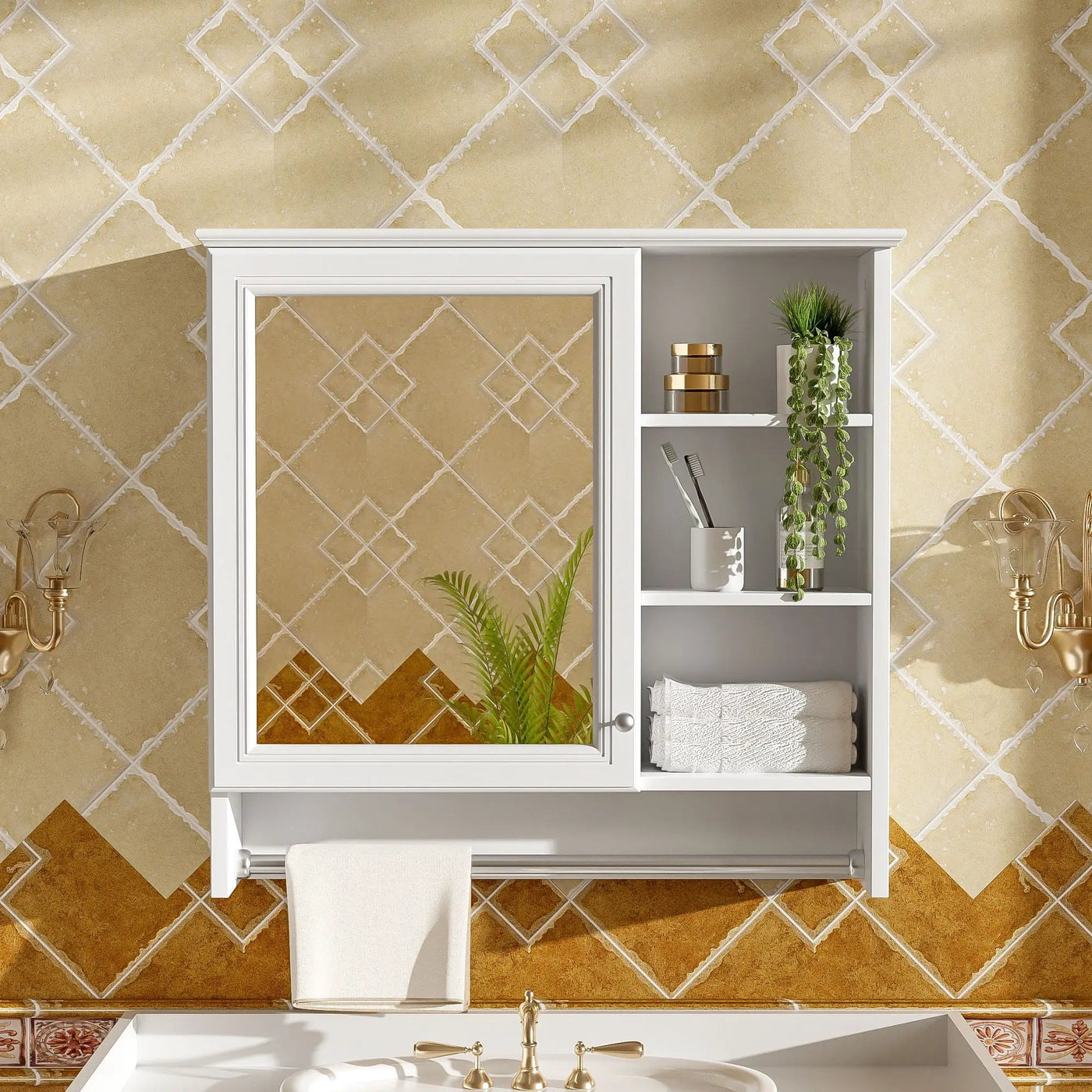 Wall Mount 2 In 1 Mirror Cabinet With Adjustable Shelf, Soft-Closing Hinges by Unique Piece Furniture
