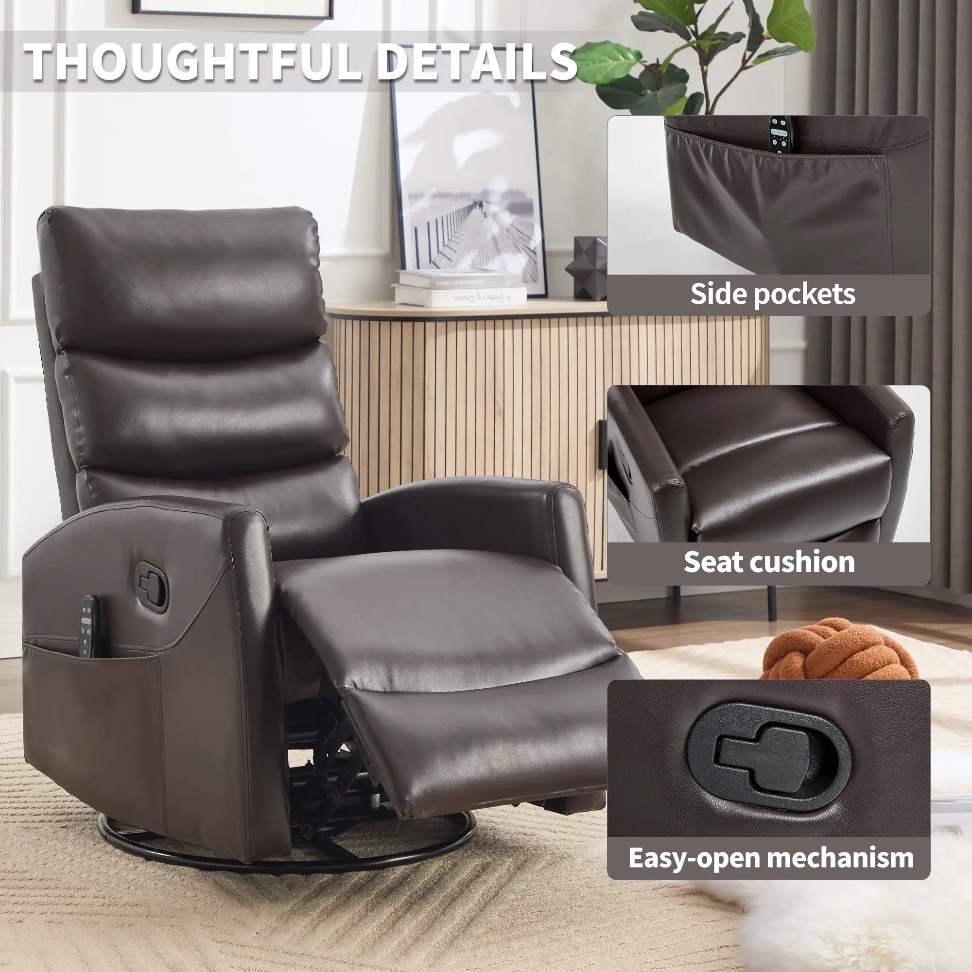 Heat Massage Manual Recliner Chair with Rocker and Swivel by HouseOfZazla