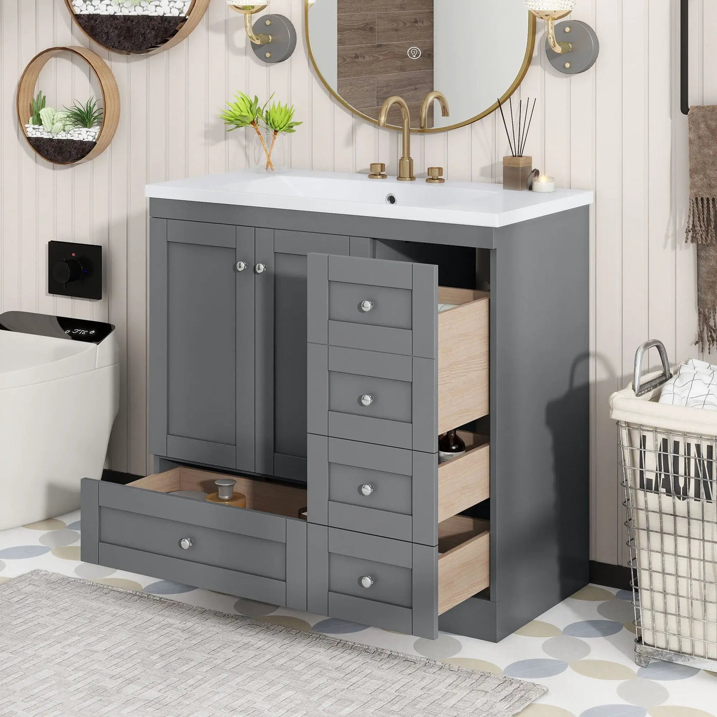 Shaker Free Standing Bathroom Vanity Cabinet With Sink, Soft Close Drawers, Soft Close Doors by Unique Piece Furniture