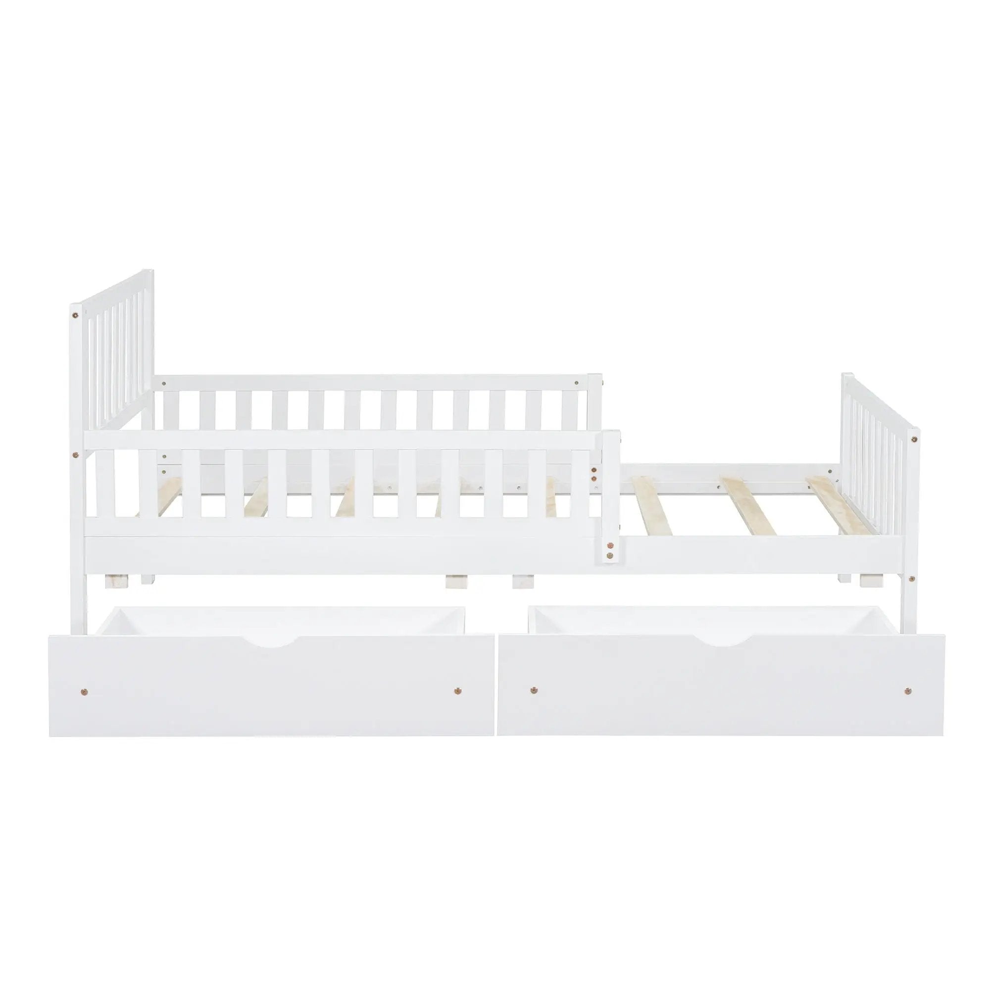 Platform Bed With Guardrails On Both Sides And 2 Storage Drawers by HouseOfZazla