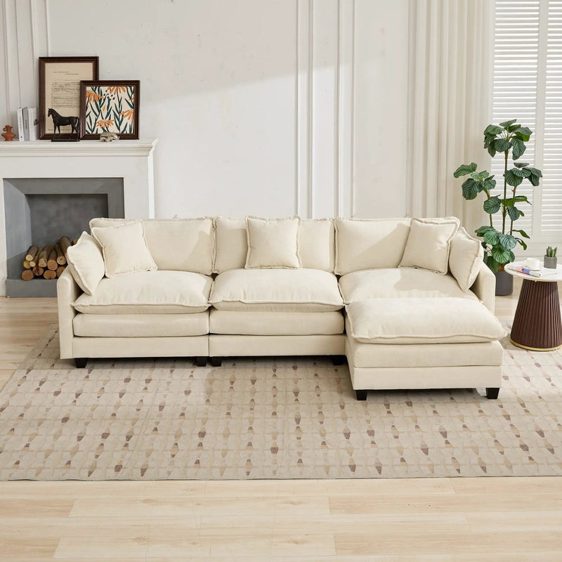 Cloud3 Seats Sofa (Ottoman is not included)Chenille Fabric in Beige by BLAKHOM