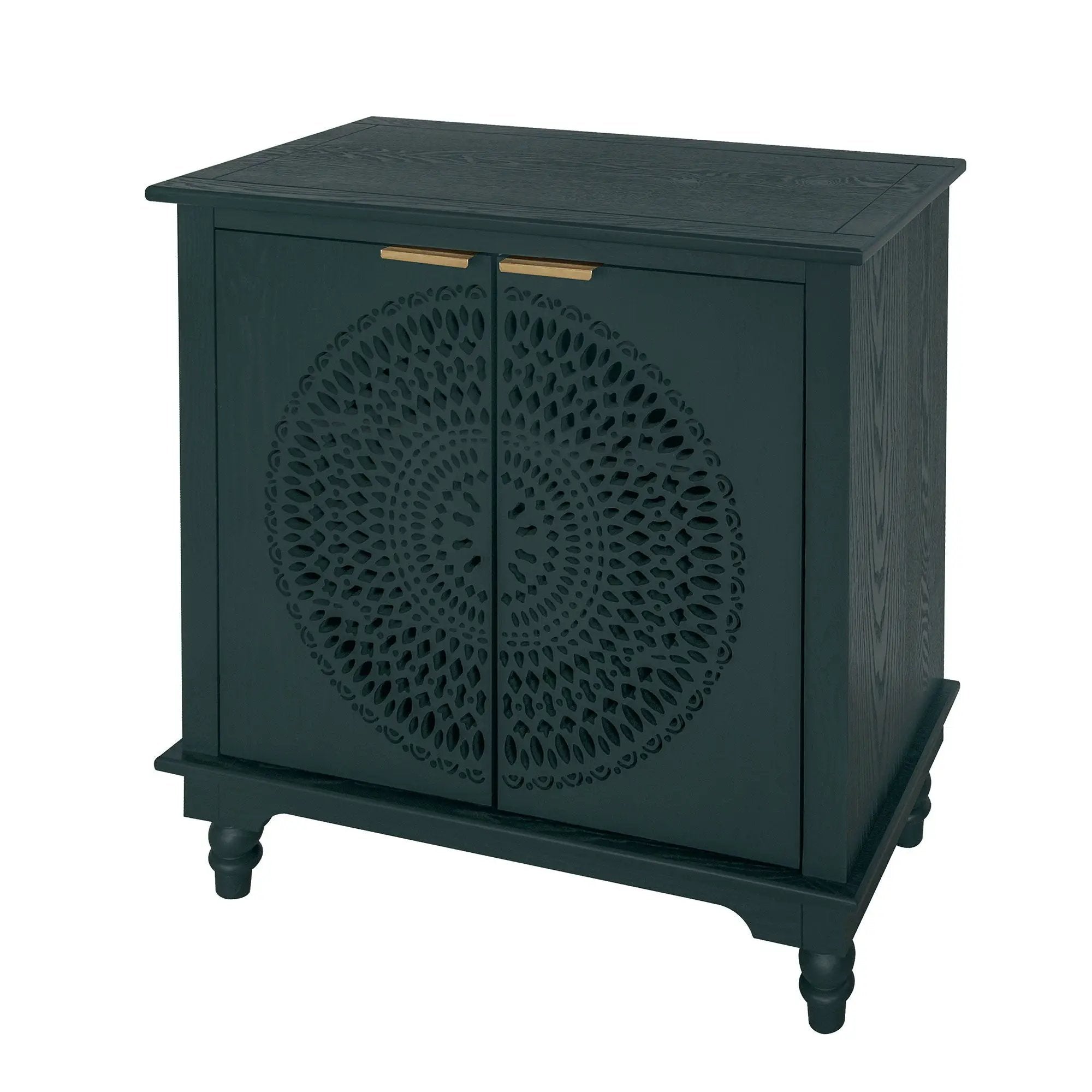 Hollow Carved 2 Door Accent Cabinet With Adjustable Shelf, Sideboard Buffet For Entryway, Living Room Or Bedroom - Blackish Green by Unique Piece Furniture