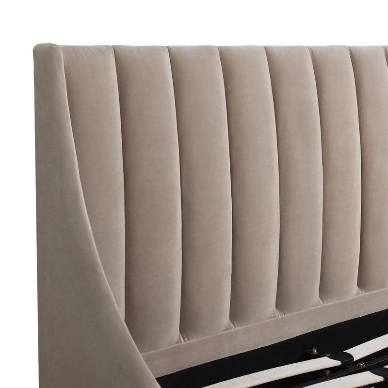 Aspen Vertical Tufted Headboard Platform Bed Set, King, Mink Beige Performance Velvet by HouseOfZazla