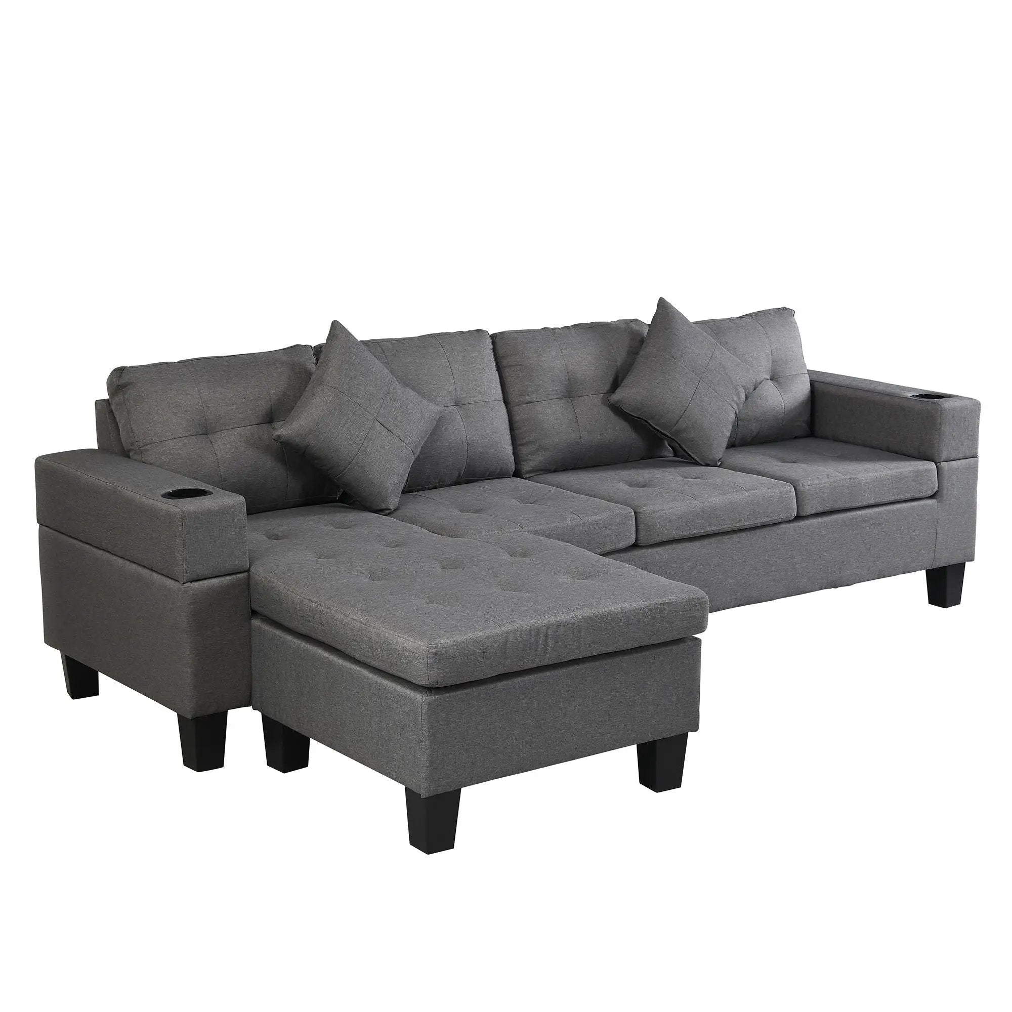 Sectional Sofa Set For Living Room With L Shape Chaise Lounge, Cup Holder And Left Or Right Hand Chaise Modern 4 Seat by Unique Piece Furniture