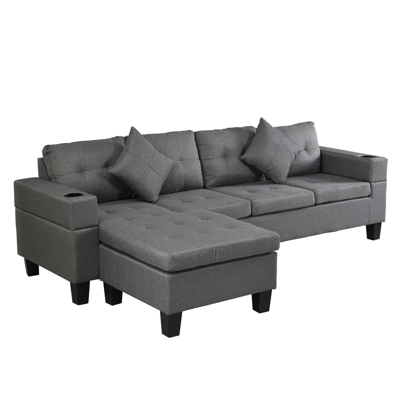 Sectional Sofa Set For Living Room With L Shape Chaise Lounge, Cup Holder And Left Or Right Hand Chaise Modern 4 Seat by Unique Piece Furniture