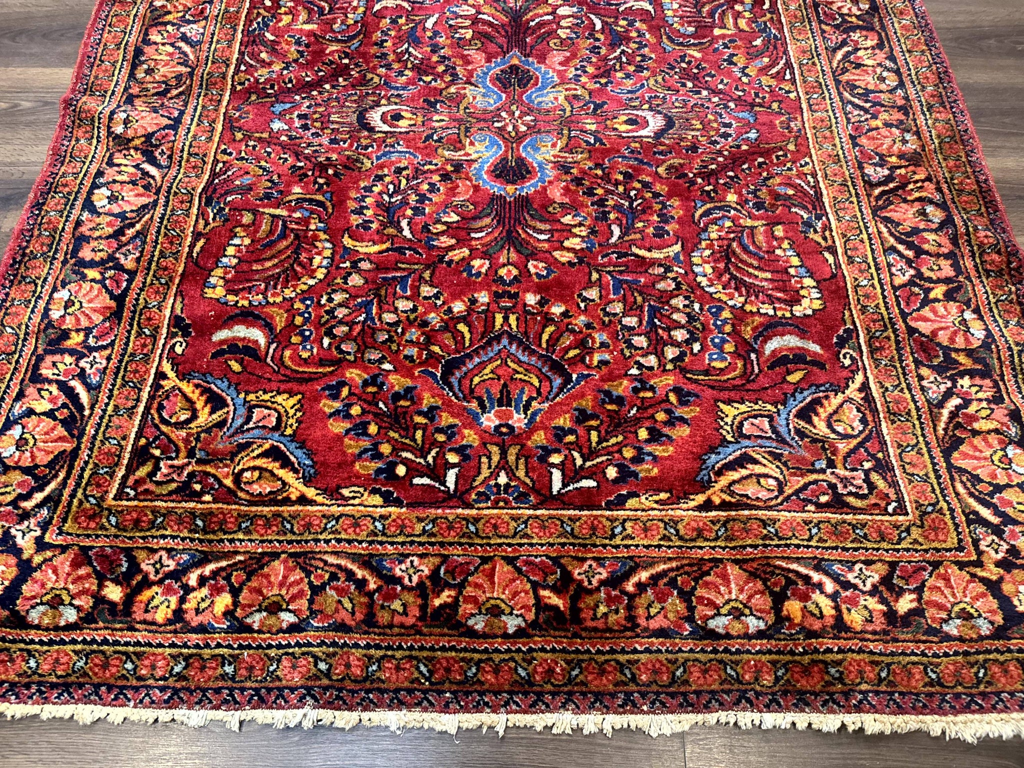 Persian Lilihan Rug 5x6, Red, Floral, Antique Persian Carpet by Jewel Rugs