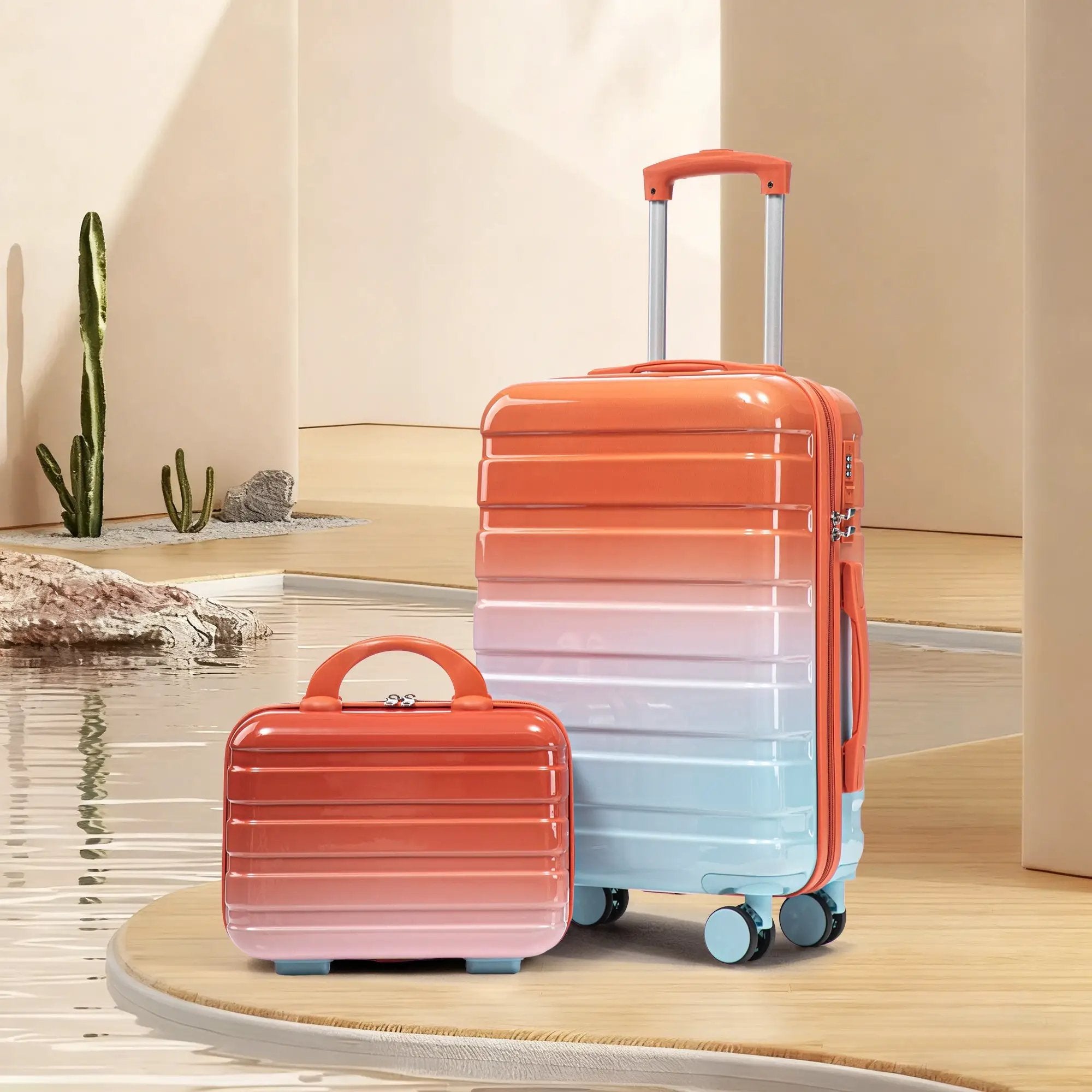2 Pc PC Spinner Wheel Luggage Set with Gradient Color and Lock by HouseOfZazla