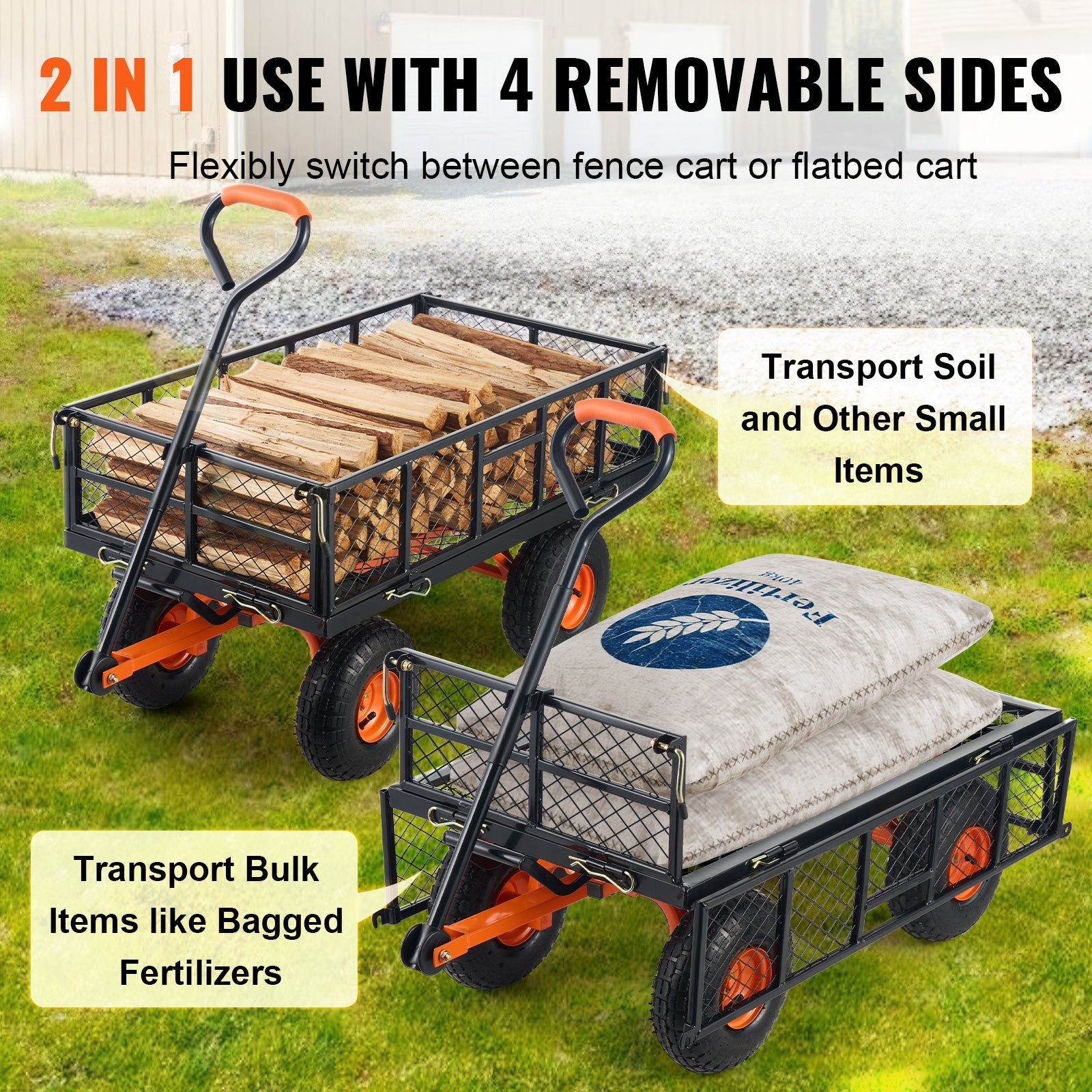 Metal Garden Dump Cart with Easy-Assemble Frame and Convertible Handle by HouseOfZazla