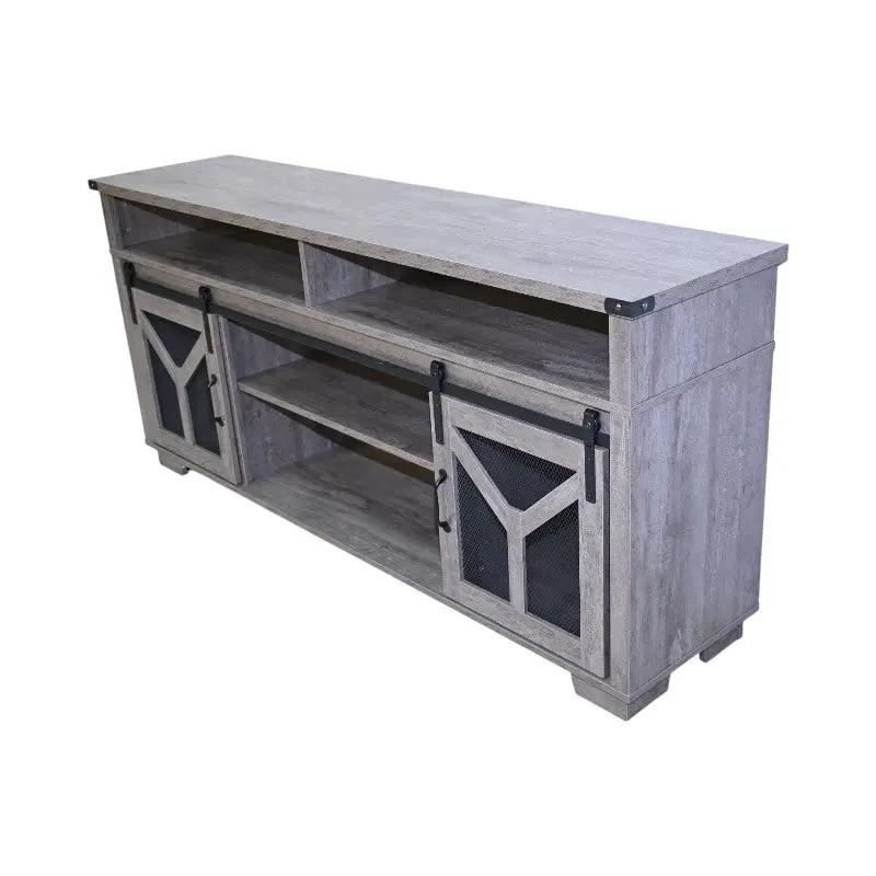 65.3" TV Stand with LED Light Strips and Iron Mesh Barn Door by HouseOfZazla