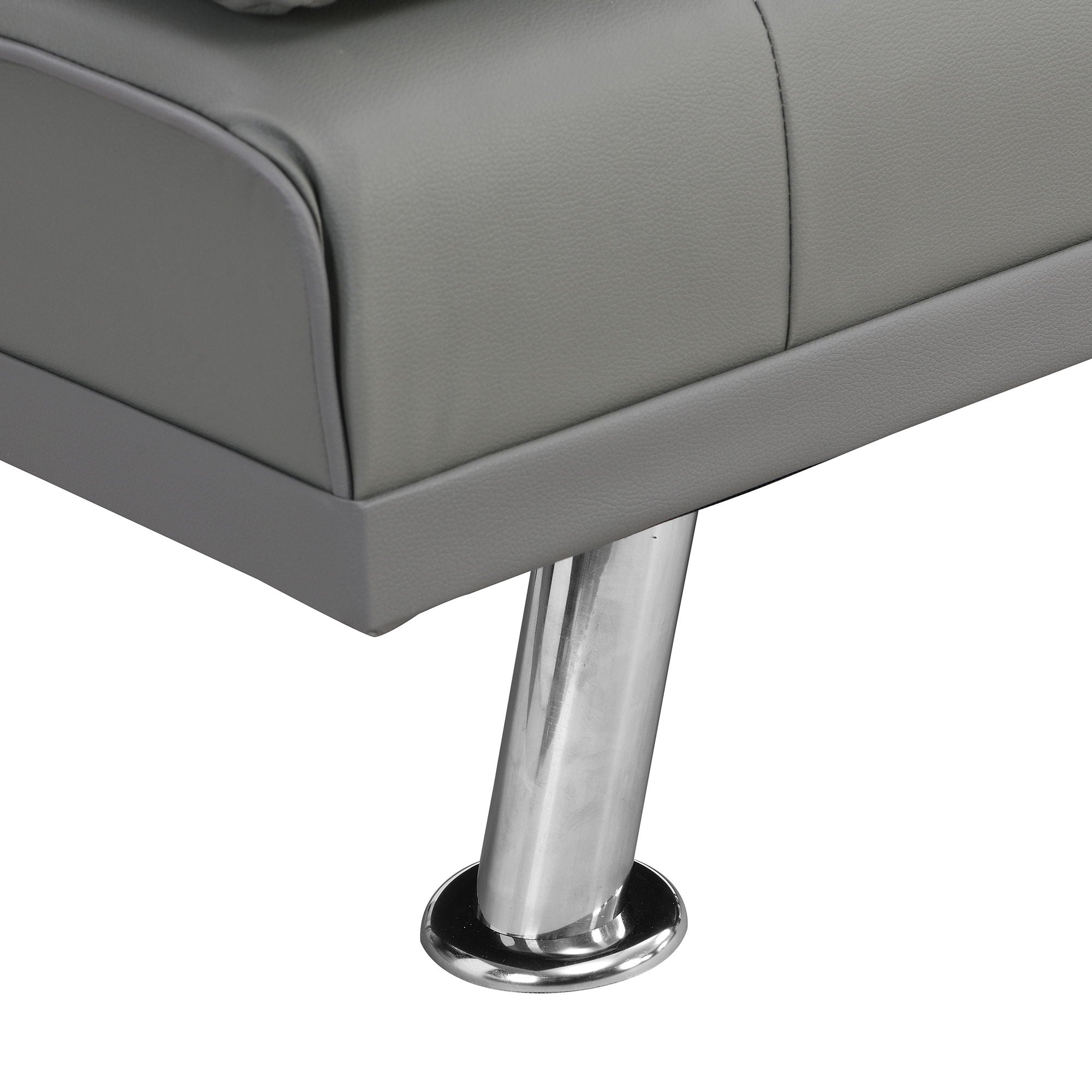 Sofa Bed With Armrest Two Holders Wood Frame, Stainless Leg Futon - Gray
