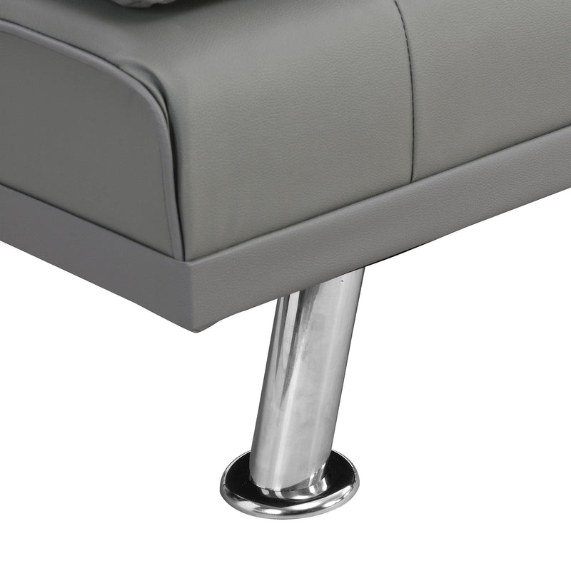 Sofa Bed With Armrest Two Holders Wood Frame, Stainless Leg Futon - Gray