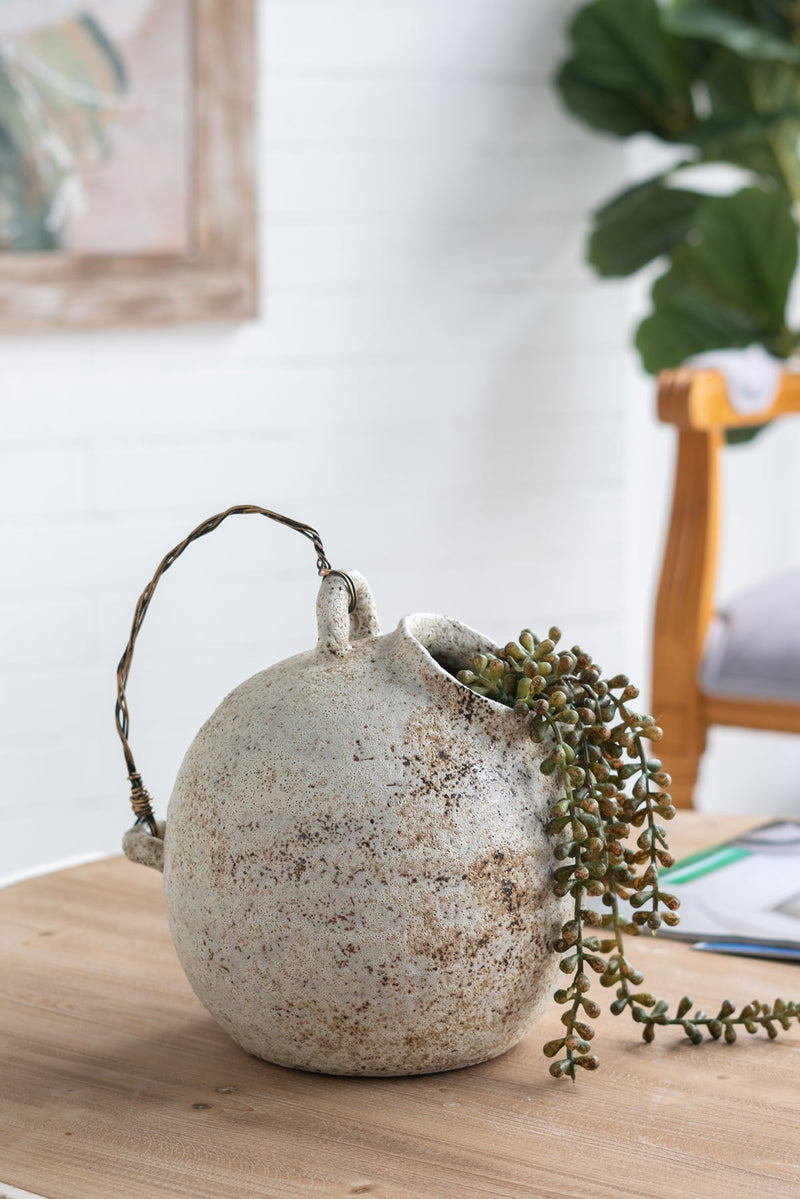 9.8x8.3x10.3" Hand-Pulled Decorative Ceramic Jug with Worn Finish by HouseOfZazla