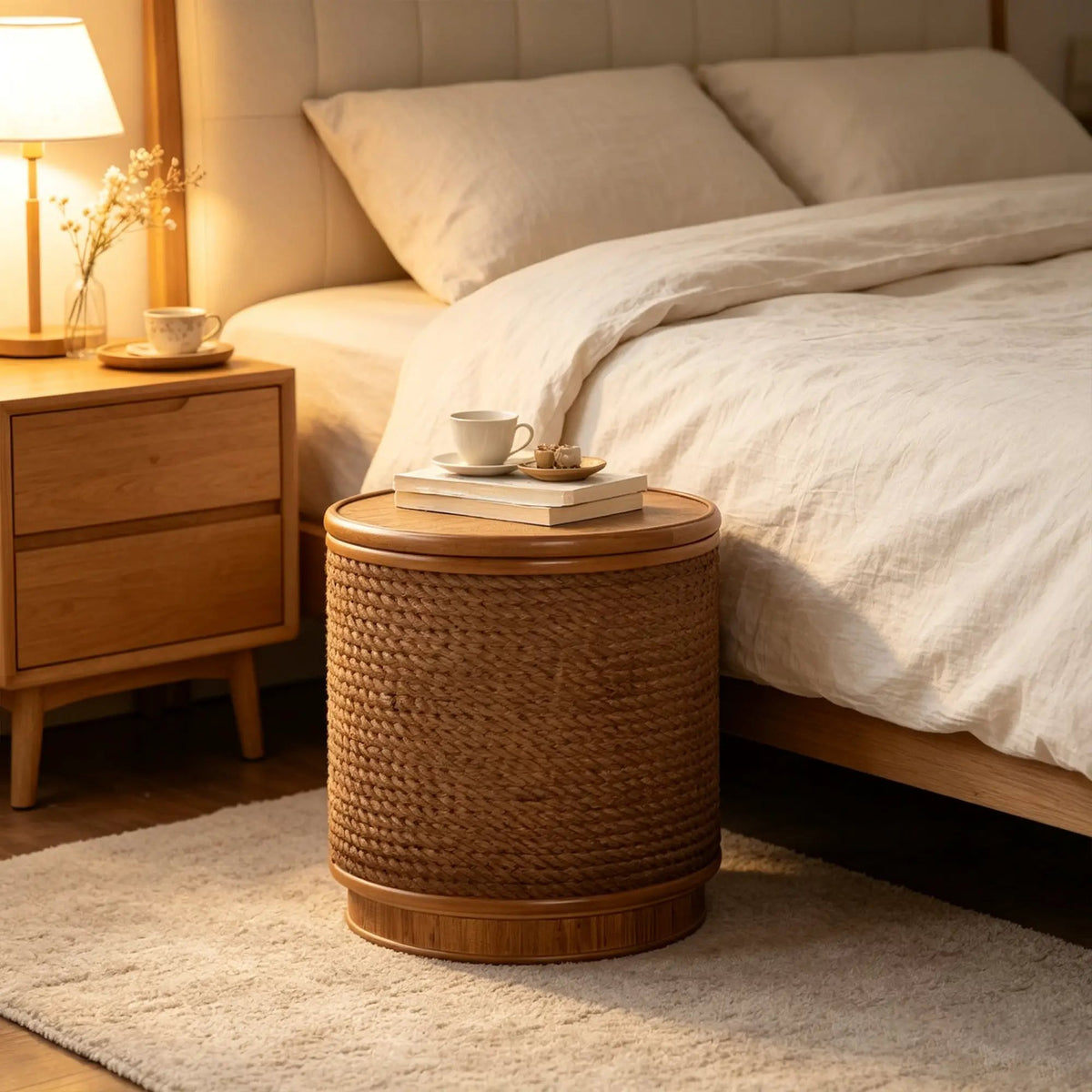 Round Rattan Coffee Table with Lift-Off Lid Storage by HouseOfZazla