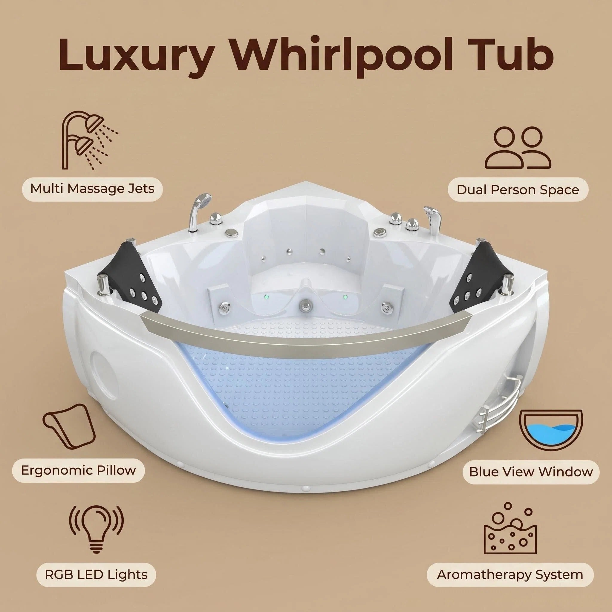 59" Light Luxury Double Corner Whirlpool Bathtub by HouseOfZazla