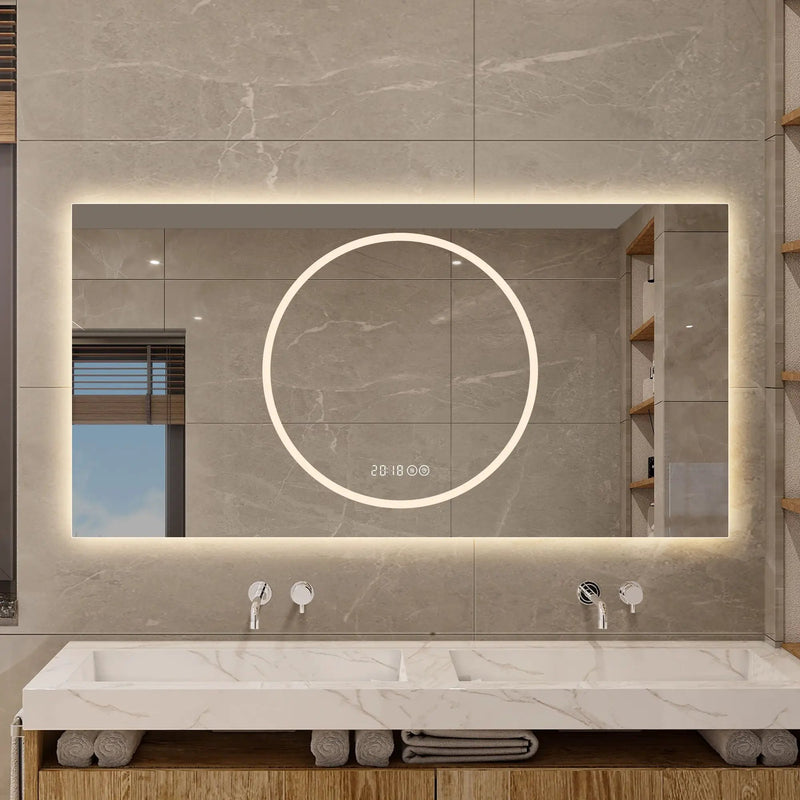 LED Vanity Mirror With Anti Fog & Dimmable Lights, Wall-Mounted - Antique Silver by Unique Piece Furniture