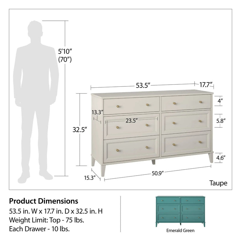 Monticello - 6 Drawer Dresser - Green by Unique Piece Furniture