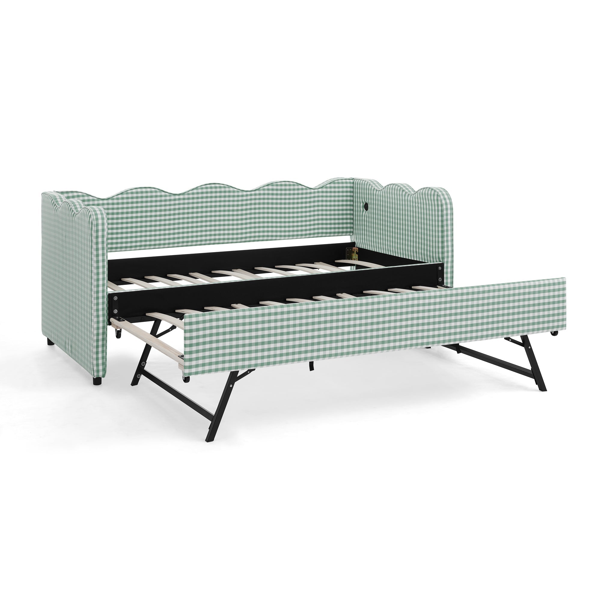 Cozy Gingham Daybed with Trundle Twin Size Sofa Bed No Box Spring Needed by HouseOfZazla