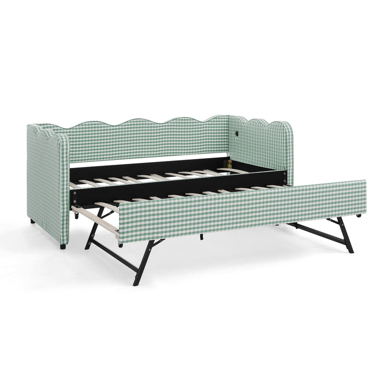 Cozy Gingham Daybed with Trundle Twin Size Sofa Bed No Box Spring Needed by HouseOfZazla