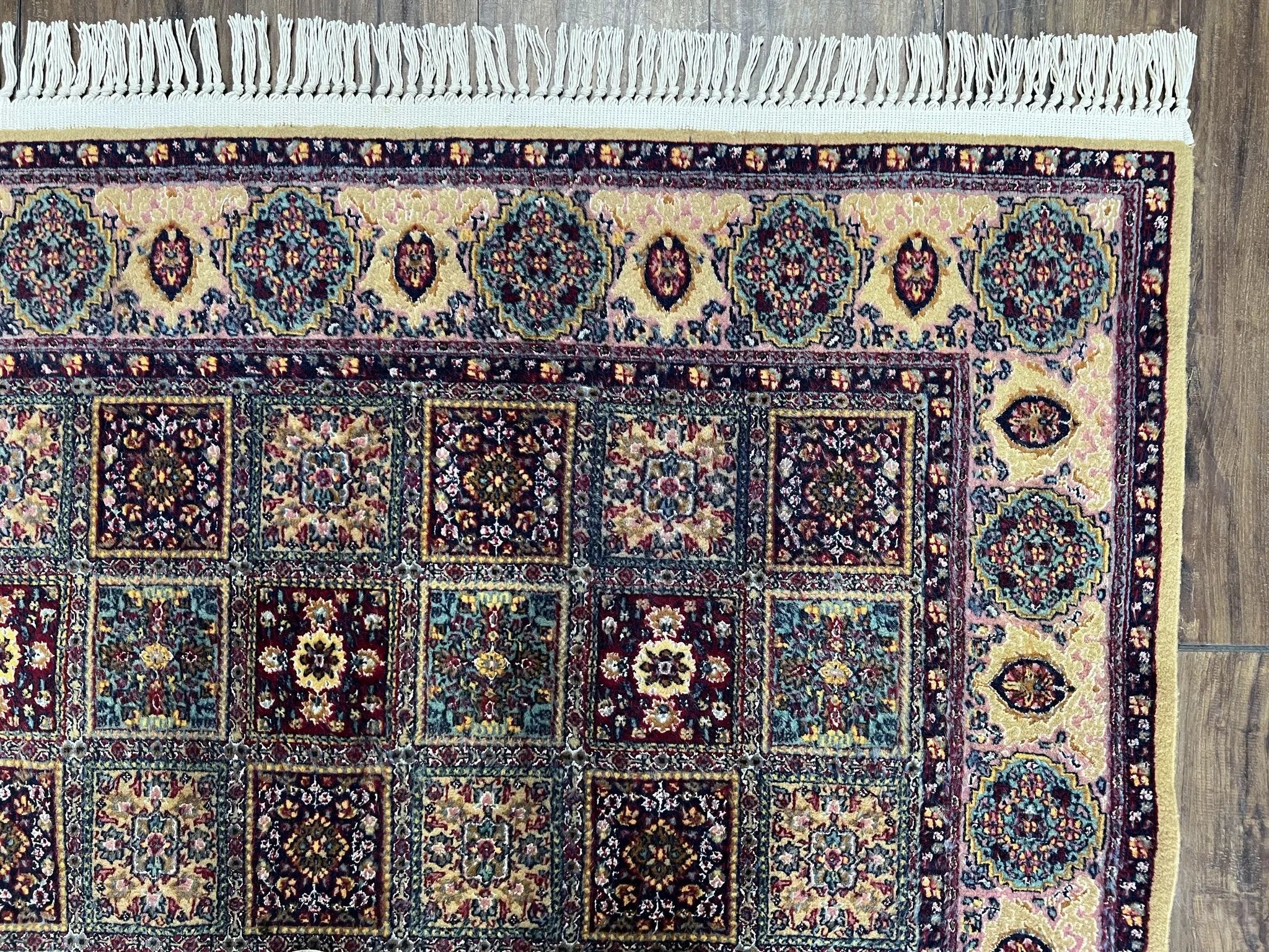 Indo Persian Silk Rug 4x6, Panel Design, Small Flowers, Hand Knotted, Fine Weave, Oriental Carpet 4 x 6, Vintage Area Rug, Beautiful Rug by Jewel Rugs