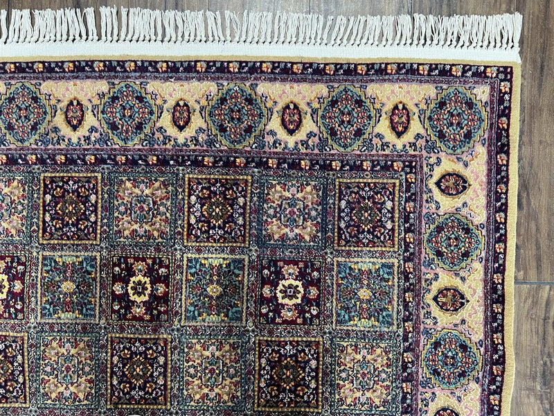 Indo Persian Silk Rug 4x6, Panel Design, Small Flowers, Hand Knotted, Fine Weave, Oriental Carpet 4 x 6, Vintage Area Rug, Beautiful Rug by Jewel Rugs