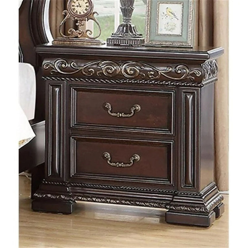 2 Drawer Nightstand, Carvings Bedside Table, Bedroom Furniture - Cherry by Unique Piece Furniture