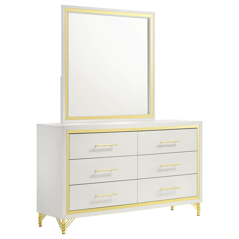 Lucia 6-drawer Dresser with Mirror White by Unique Piece Furniture