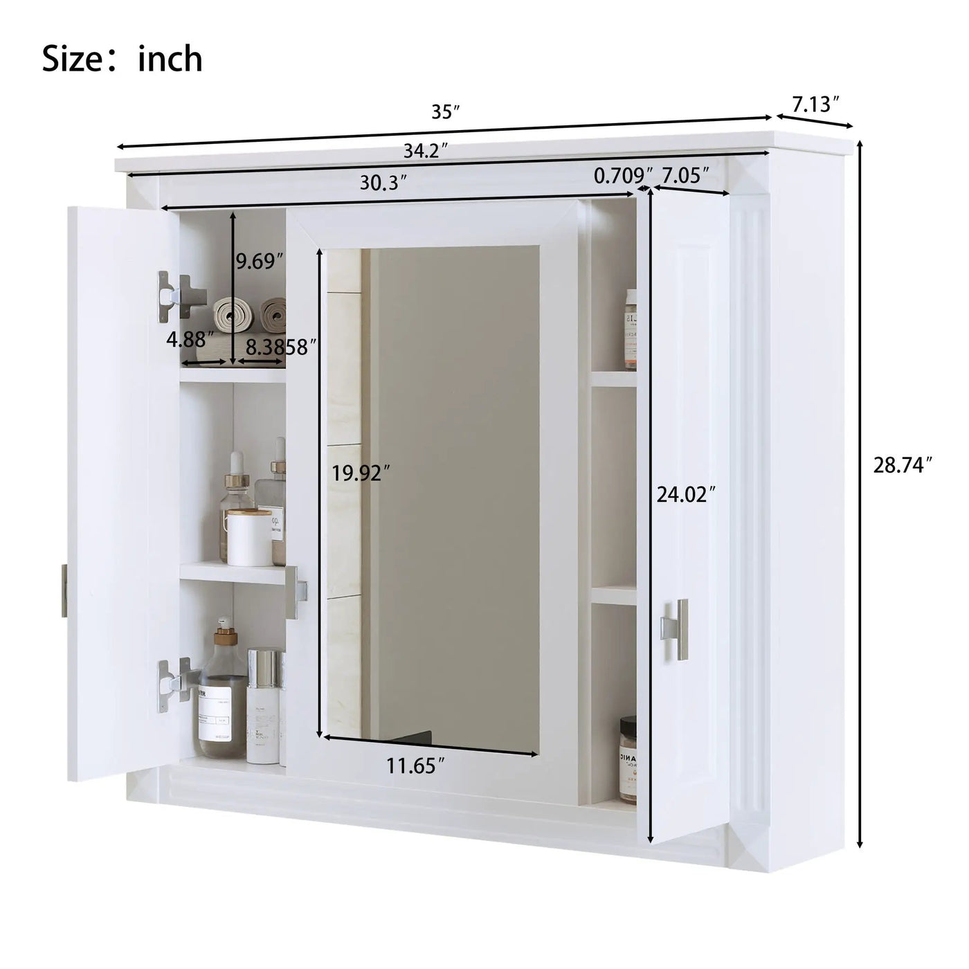 Wall Mounted Bathroom Cabinet With Mirror And 5 Shelves, Rectangular Design by Unique Piece Furniture