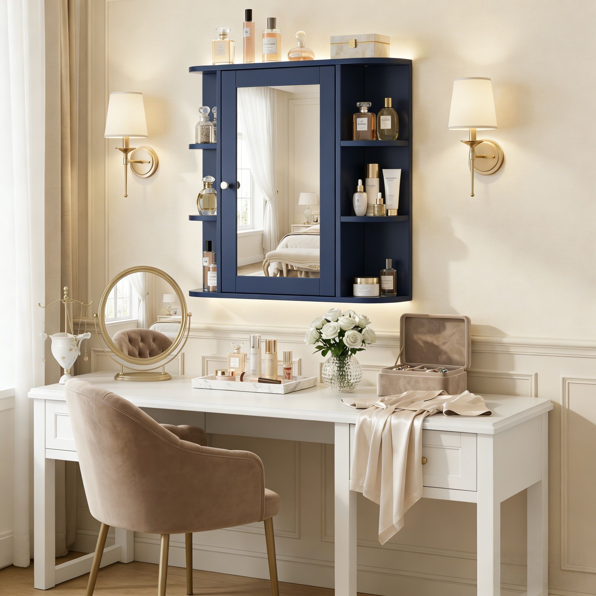 Bathroom Wall Storage Cabinet With Mirror And Adjustable Shelf, 6 Open Shelves by HouseOfZazla
