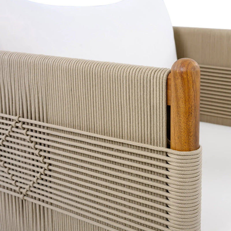 Outdoor Acacia Wood Club Chair with Diamond Rope Weave & Cushions, Teak Finish by HouseOfZazla