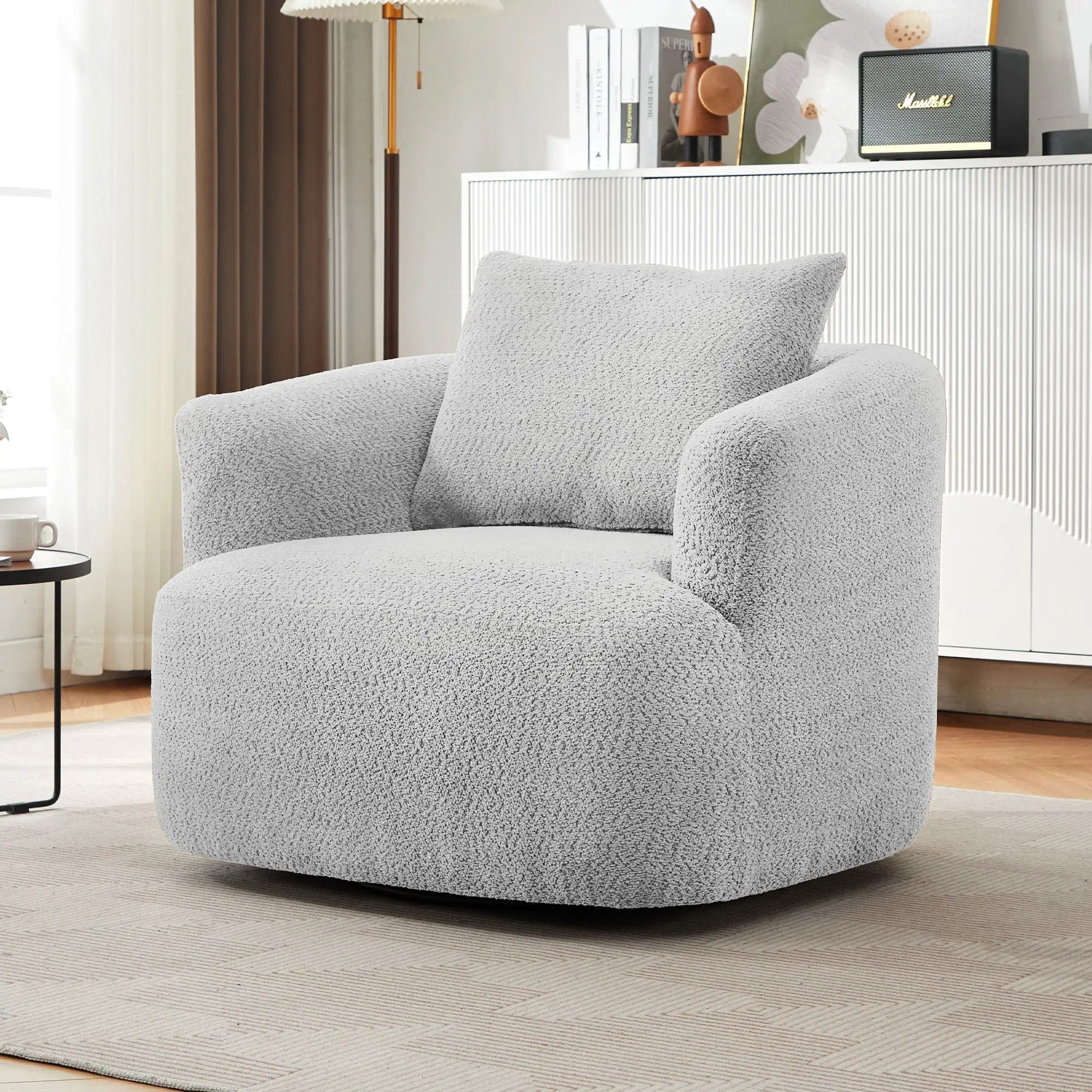 360° Swivel Barrel Sofa Chair With Throw Pillow, Upholstered Accent Chair by HouseOfZazla