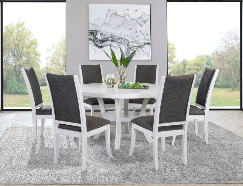 Judd 54-inch Round Dining Wood Table with Shelf Pearl White by Unique Piece Furniture