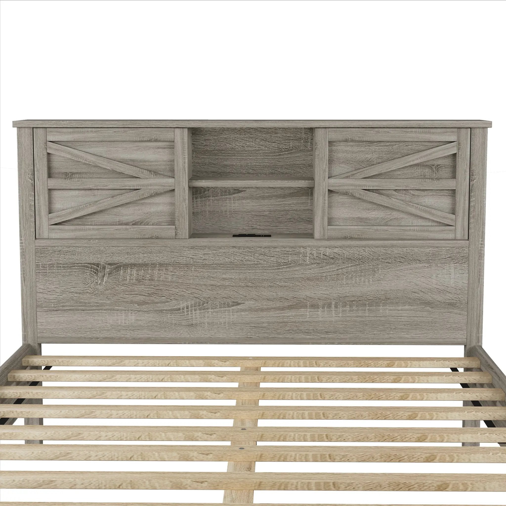3-Pieces Bedroom Set Queen Size Farmhouse Platform Bed with Storage Headboard and Charging Station by HouseOfZazla