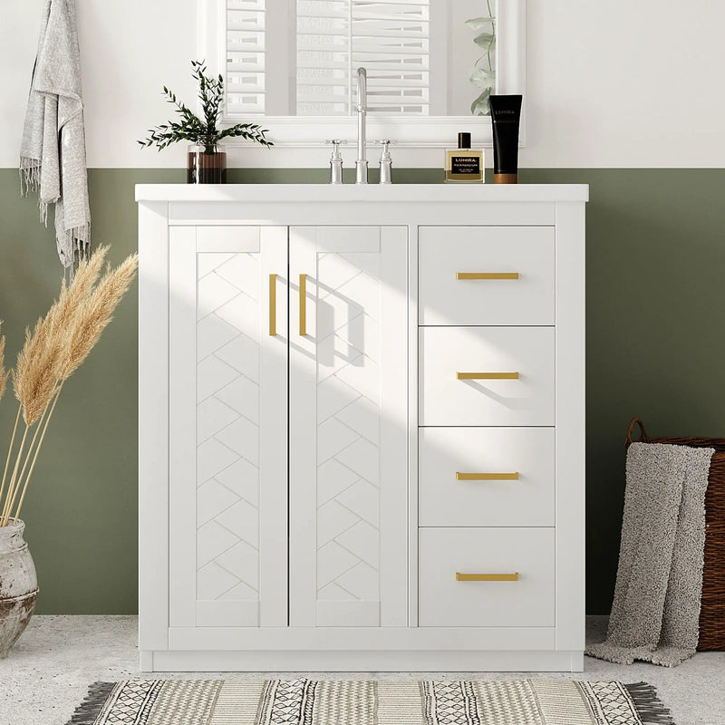 Bathroom Vanity With Sink, Storage Cabinet, Freestanding Set With 3 Drawers & Soft Closing Doors by Unique Piece Furniture
