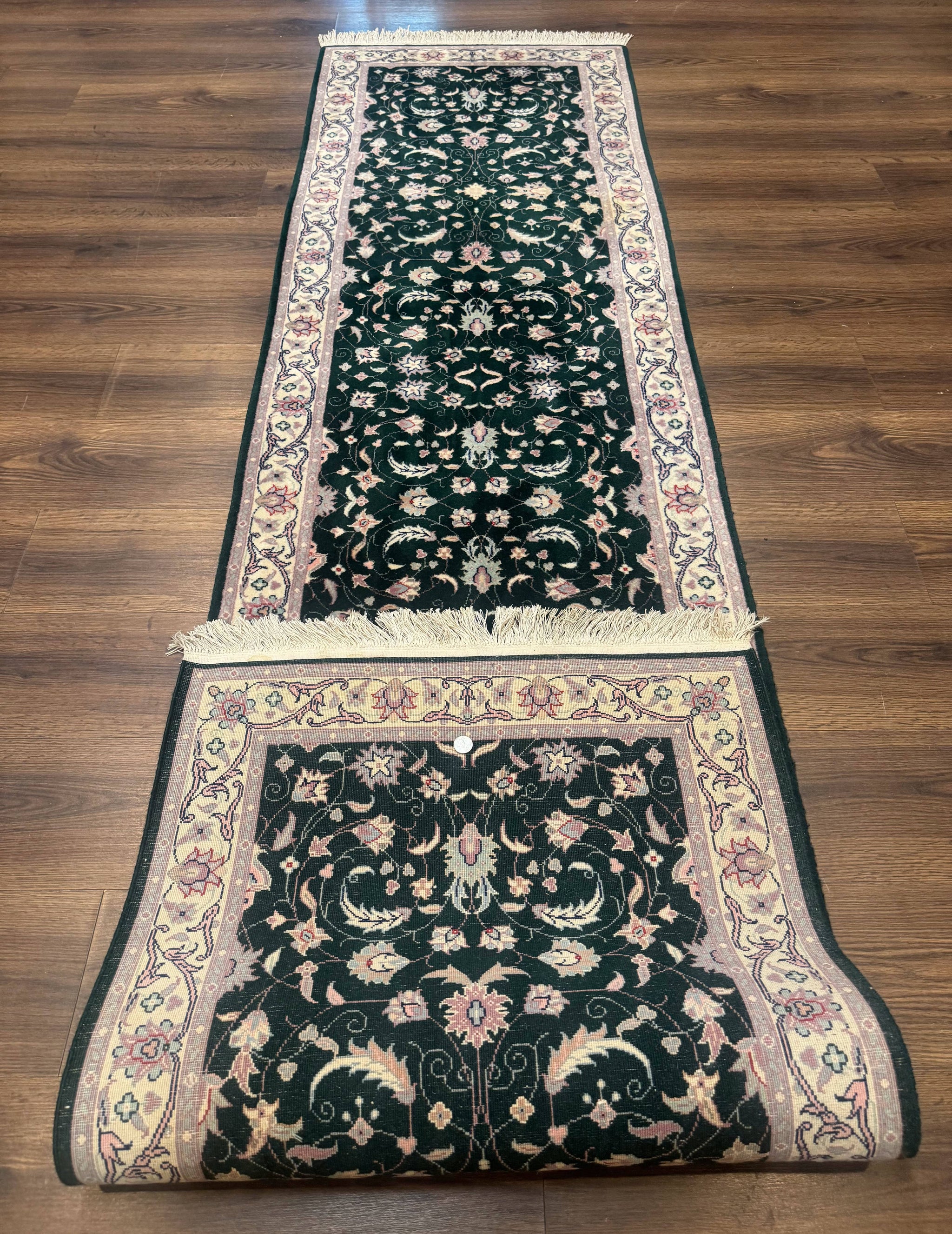 Pak Persian Runner Rug 2.6 x 10, Dark Green and Beige, Floral Allover by Jewel Rugs