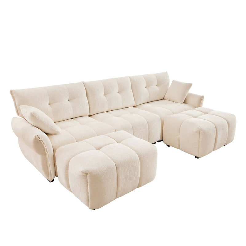 Sofa Set With Ottoman And Pillows, Textured, High Resilience Cushions by HouseOfZazla