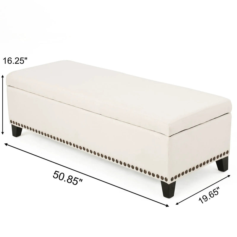 Upholstered Storage Ottoman With Nailhead Trim - Beige by HouseOfZazla