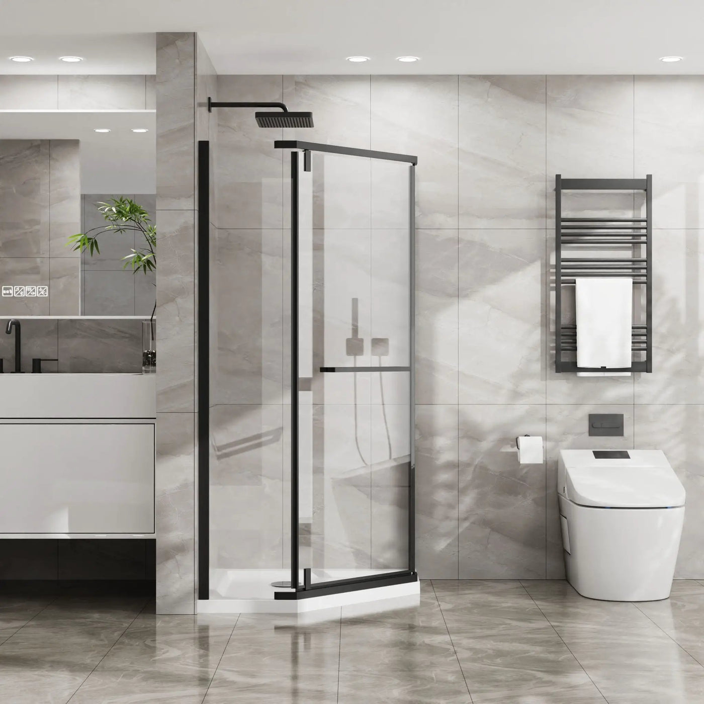 Durable Hardware Neo Angle Frameless Shower Door With Acrylic Base Combo by HouseOfZazla