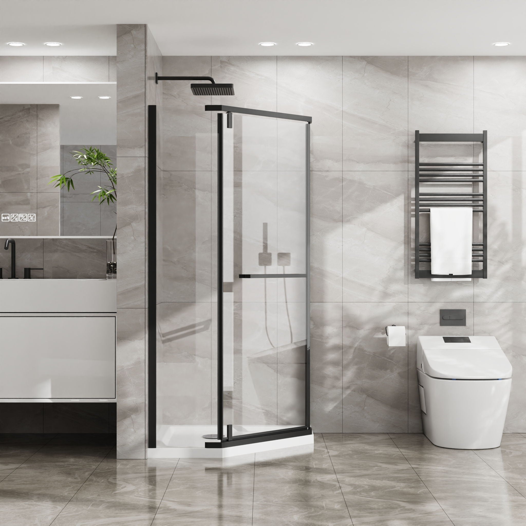 Durable Hardware Neo Angle Frameless Shower Door With Acrylic Base Combo by HouseOfZazla